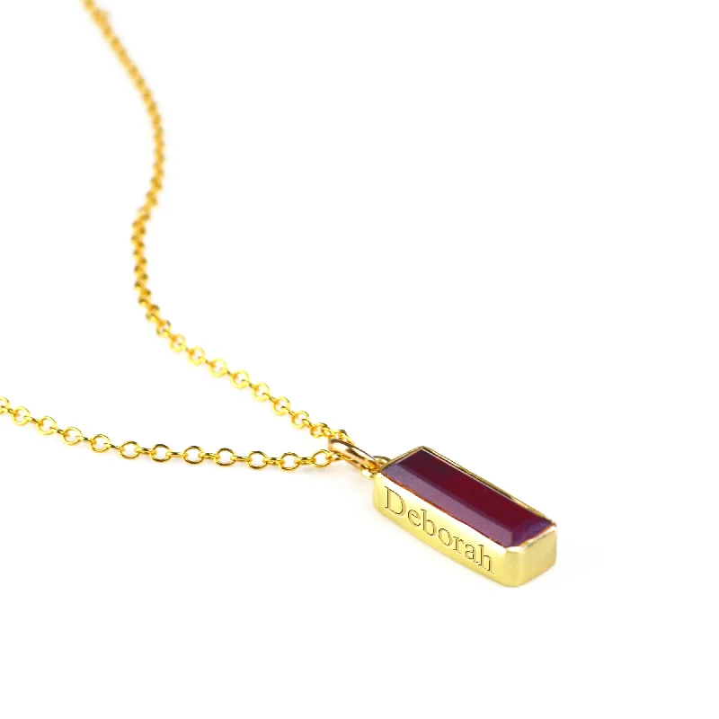 Simple Silver Pendant-Garnet Vertical Bar Necklace : January Birthstone : Adira Series