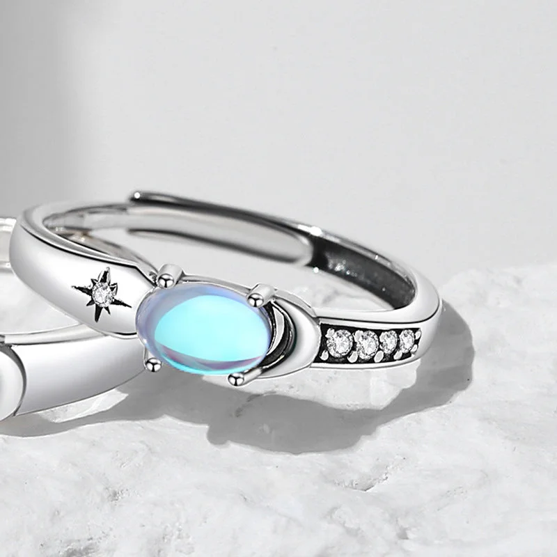 Star and Moon Match Couple Rings Women's Thai Silver Colors