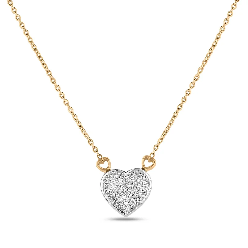 Classic Layered Necklace-Diamond Heart Necklace with Mini Hearts Links