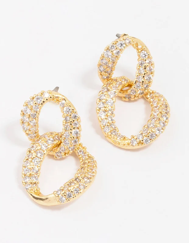 Silver Circle Earrings-Gold Plated Cubic Zirconia Figure Eight Hoop Earrings