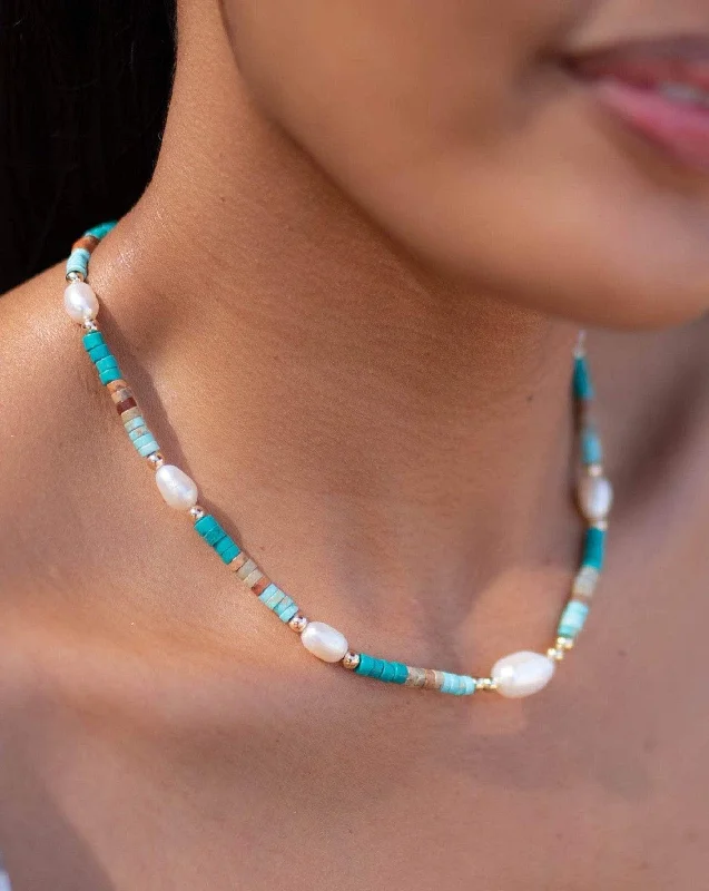 Unique Crystal Pendant Necklace-Turquoise and Pearl necklace~ Sterling Silver 925 or Gold Filled ~MN059