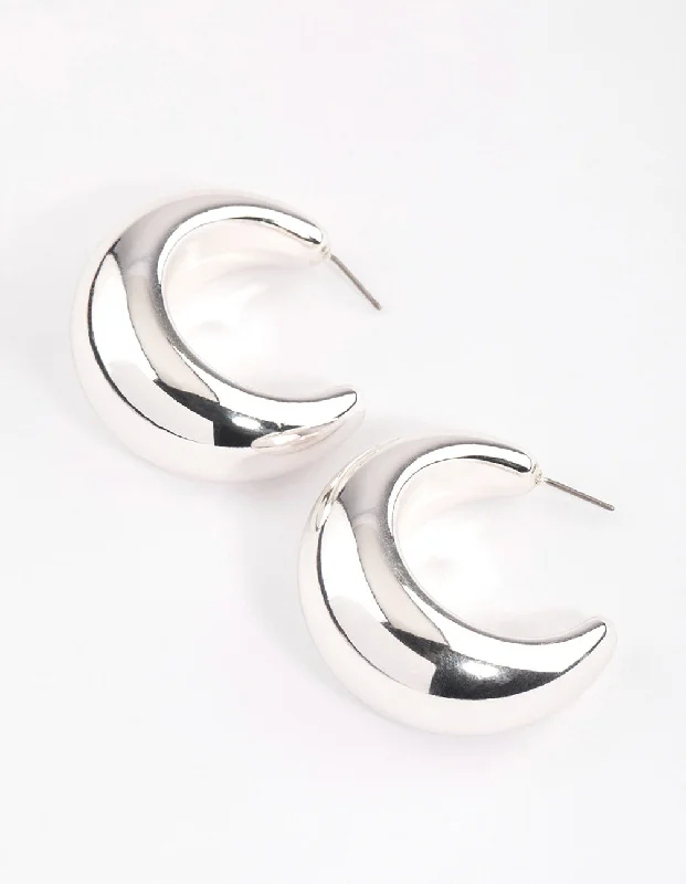 Modern Chandelier Earrings-Silver Thick Puffy Hoop Earrings