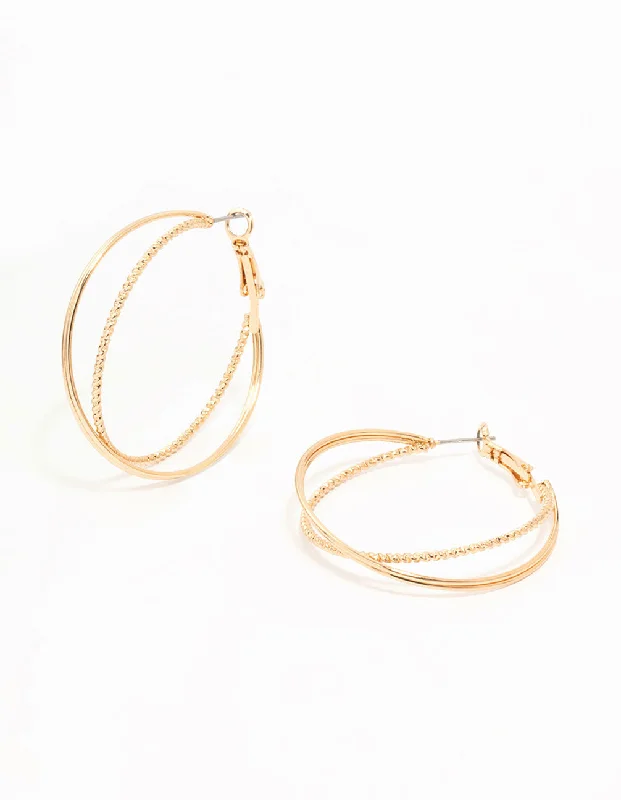 Stud Earrings for Teens-Gold Diamante Cut & Smooth Hoop Earrings