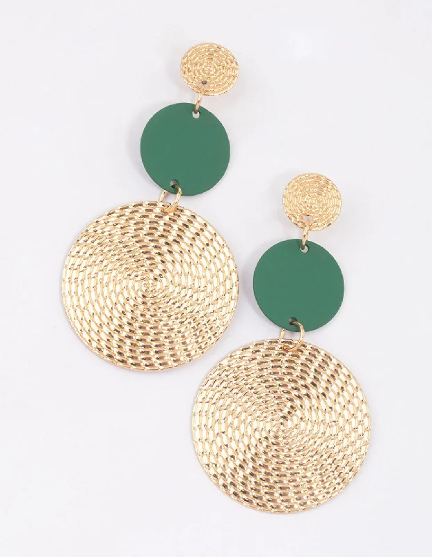 Crystal Hoop Earrings-Green Graduating Disc Drop Earrings