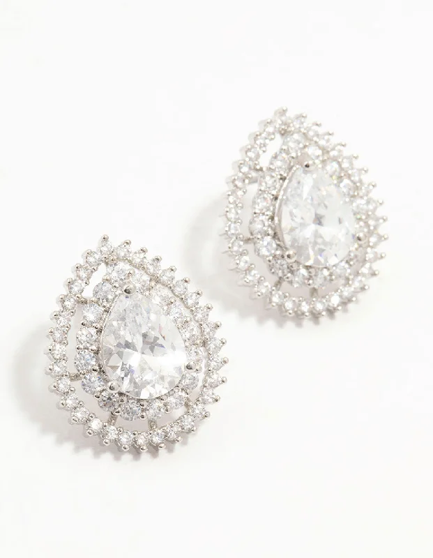 Antique Silver Earrings-Silver Diamante Snowflake & Pearl Drop Earrings