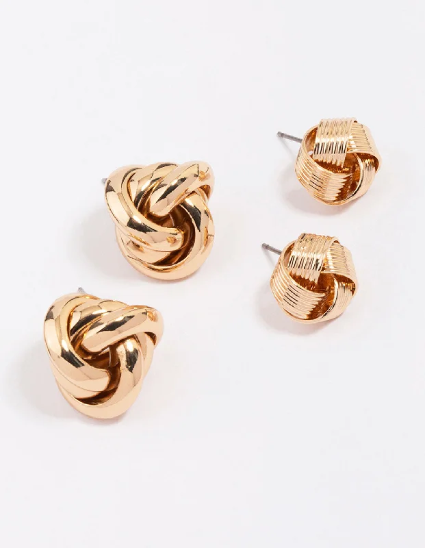 Chic Cuff Earrings-Gold Knotted Stud Earring Pack