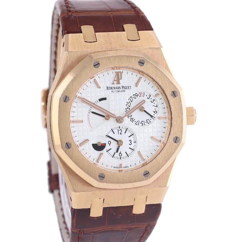 Luxury Stainless Steel Wristwatch-Audemars Piguet Royal Oak Dual Time Power Reserve 39mm White Rose Gold 26120OR