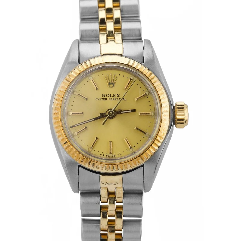 Elegant Silver Watch for Men-Ladies Rolex Oyster Perpetual 24mm Champagne 6719 Two-Tone Steel Jubilee Watch