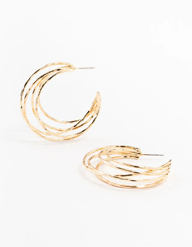 Butterfly Shape Earrings-Gold 3 Row Original Hoop Earrings