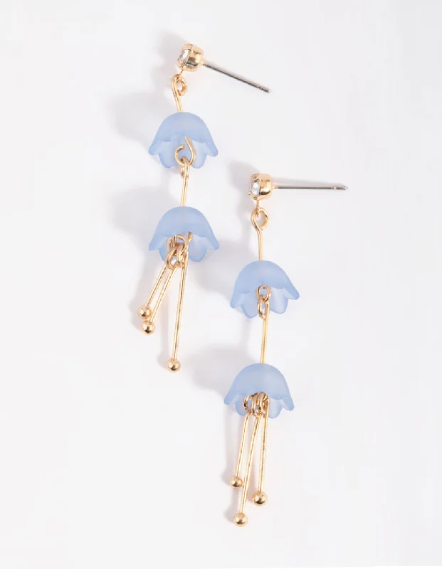 Chic Ear Huggers-Blue Lillypad Drop Earrings