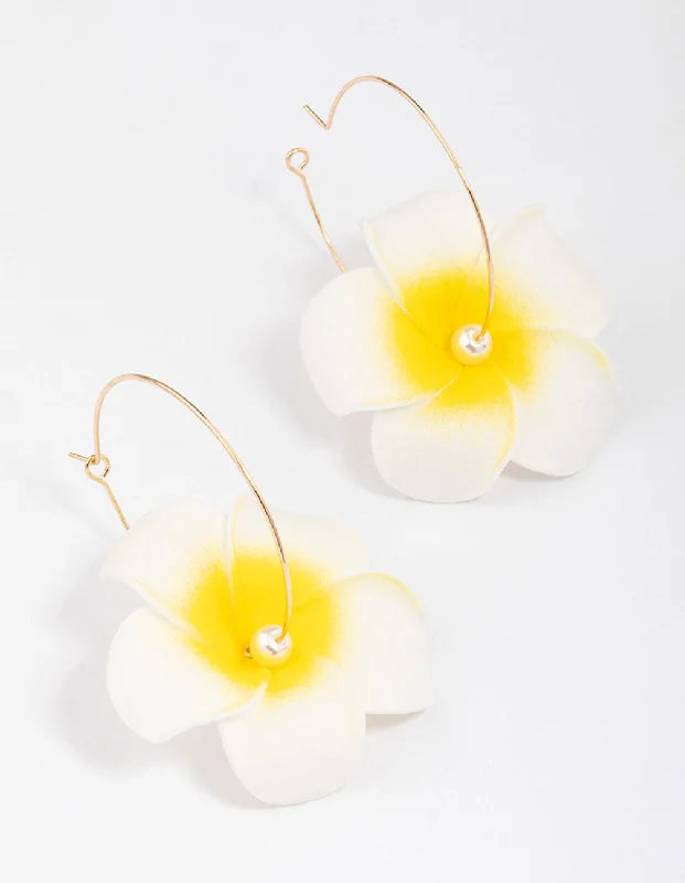 Elegant Pearl Earrings-White Frangipani Pearl Hoop Earrings