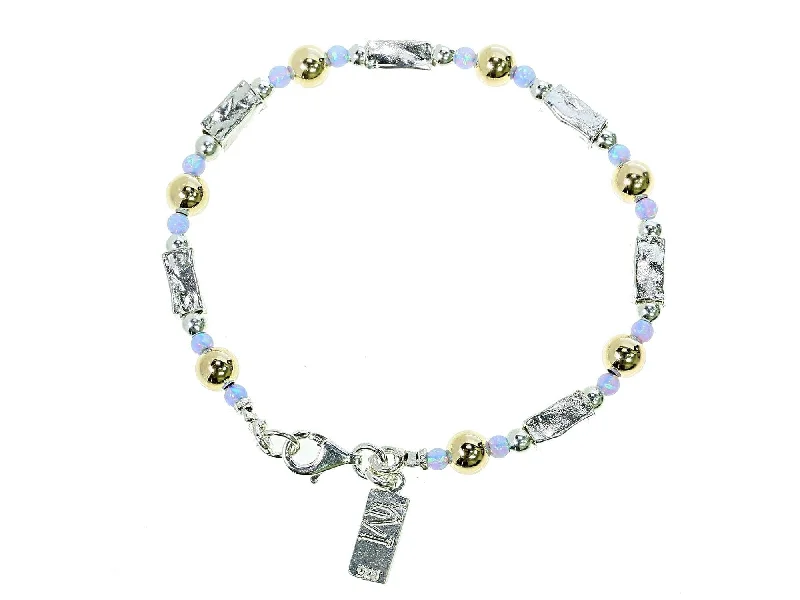 Handmade Charm Bracelet-Gold and Blue Opal Silver Barrels Bracelet