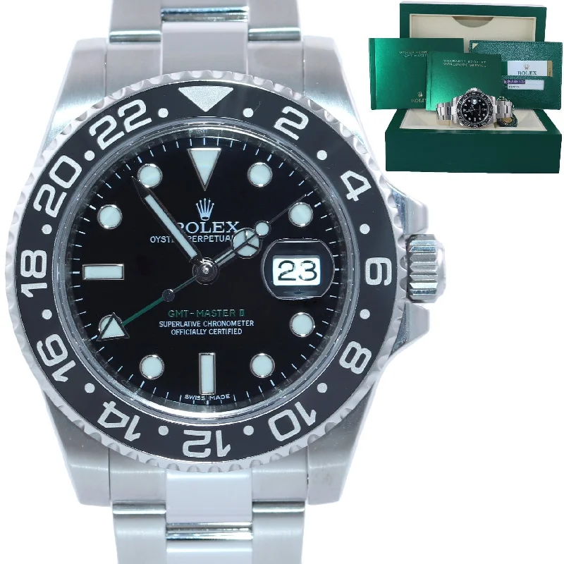 Stylish Stainless Steel Watch-2019 PAPERS Rolex GMT Master 116710 Steel Ceramic 40mm Black Watch Box