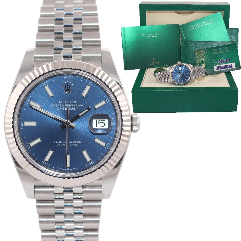 Analog Watch for Men with Date-2021 NEW PAPERS Rolex DateJust 41 Blue Stick 126334 Steel Gold Jubilee Watch Box