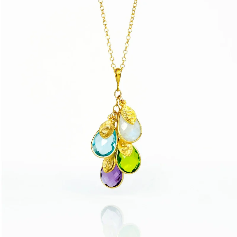 Layered Crystal Pendant Necklace-Christmas Gift for Mom: Birthstone Initial Cascade Necklace