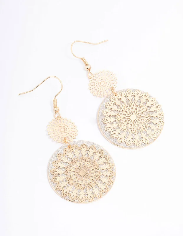 Bohemian Earrings-Gold Glitter Paper Flower Drop Earrings