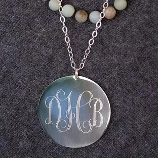 Silver Double Layer Necklace-Oversized Long Silver Monogram Necklace