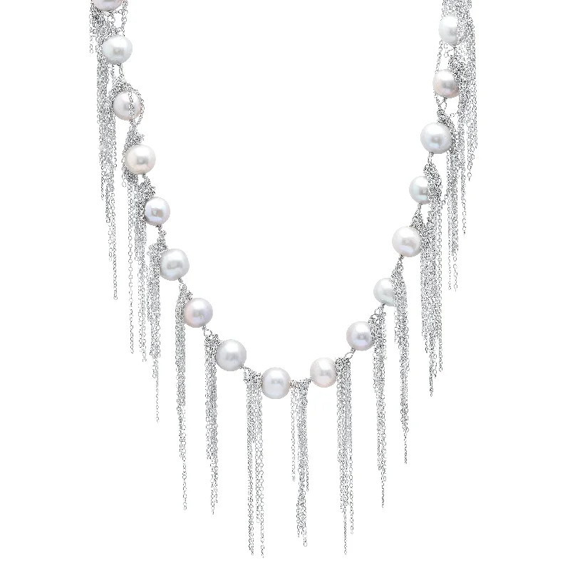 Bridal Chain Necklace-White Fringe 18" Necklace