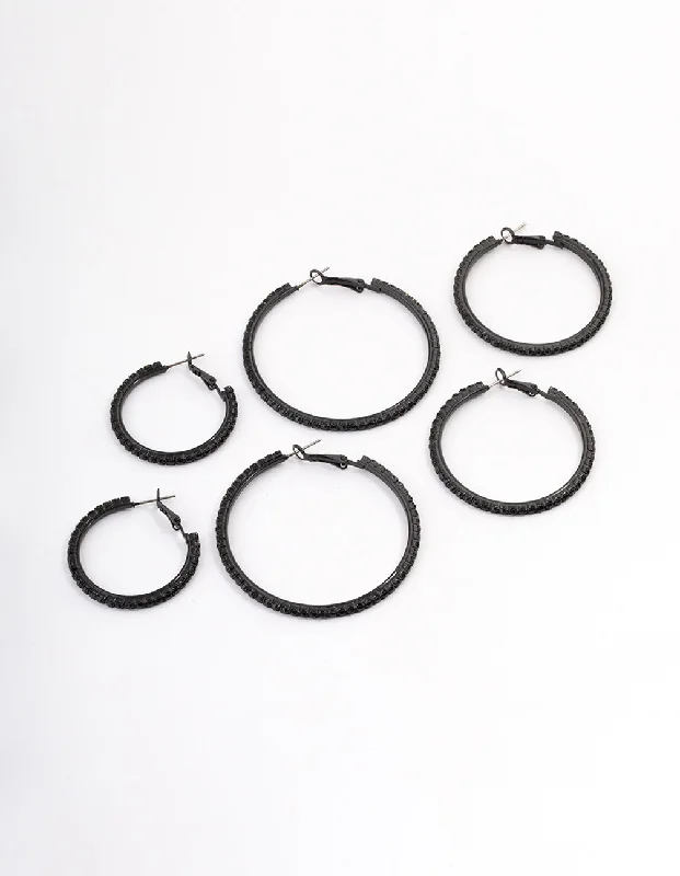 Eco-Friendly Earrings-Coated Black Mixed Diamante Hoop Earrings