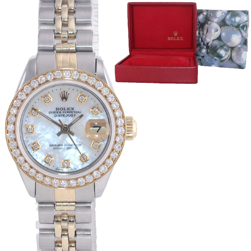 Fashionable Women's Watch with Gems-DIAMONDS Ladies Rolex DateJust 26mm MOP 6917 18k Yellow Gold Steel Watch