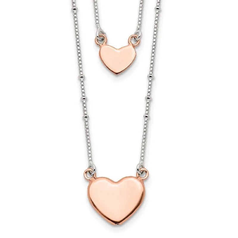 Chunky Gold Necklace-Sterling Silver 18-inch Heart Two Layer Necklace