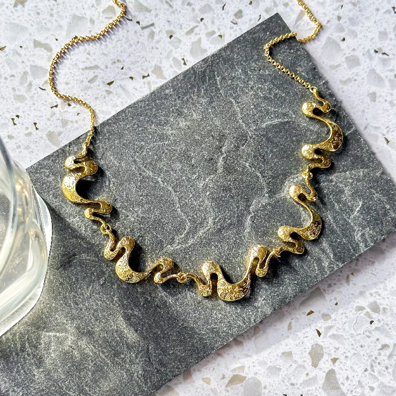 Layered Silver Necklace-Boho Style Gold Waves Necklace