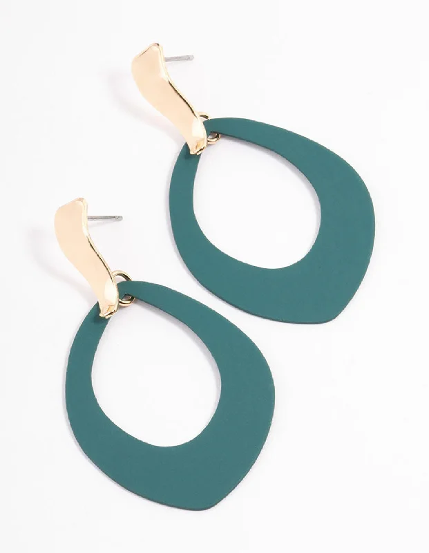 Shiny Hoop Earrings-Green Open Marquise Knock Drop Earrings