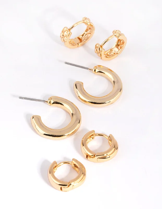 Geometric Shape Earrings-Gold Mixed Earring Hoop Pack