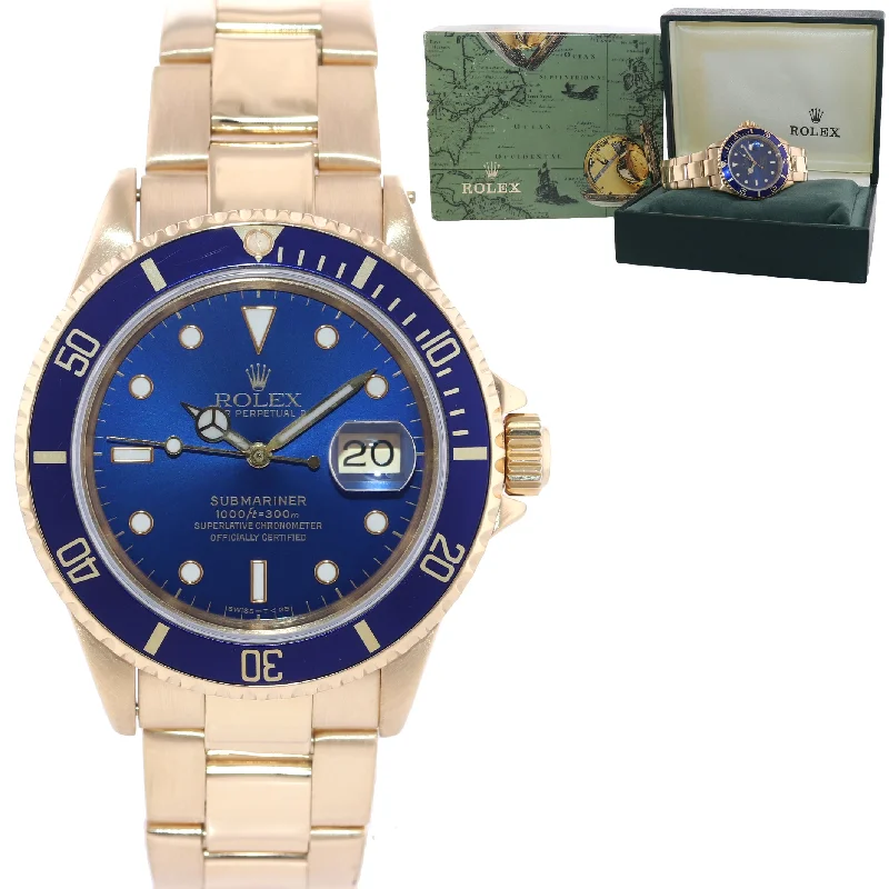 High-End Mechanical Watch for Women-Rolex 16618 Submariner Yellow Gold Purple Blue Dial Oyster 40mm Watch Box