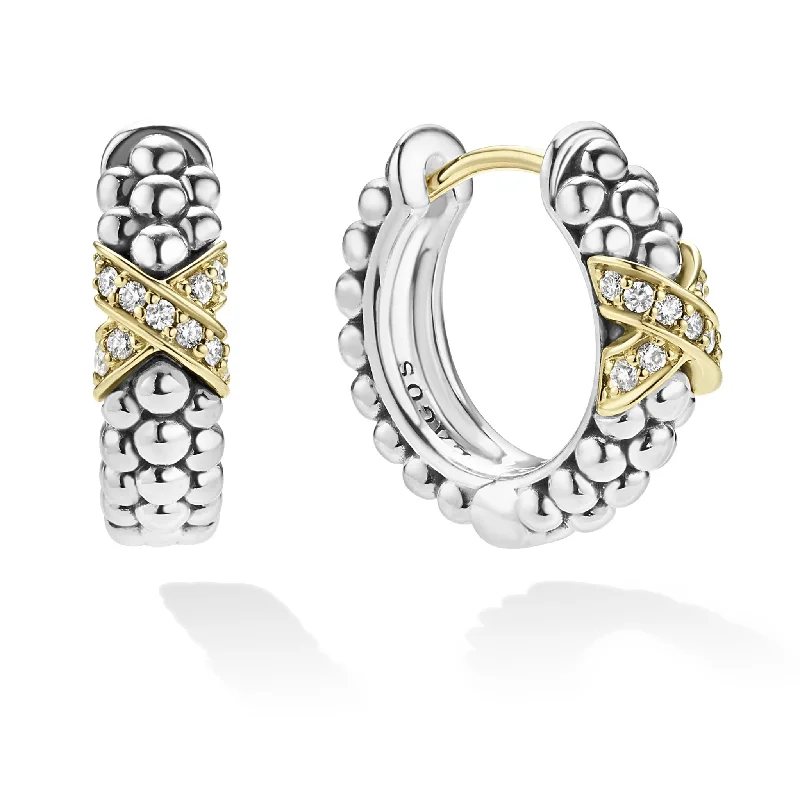 Stud Earrings for Teens-Embrace Two-Tone Diamond Huggie Earrings