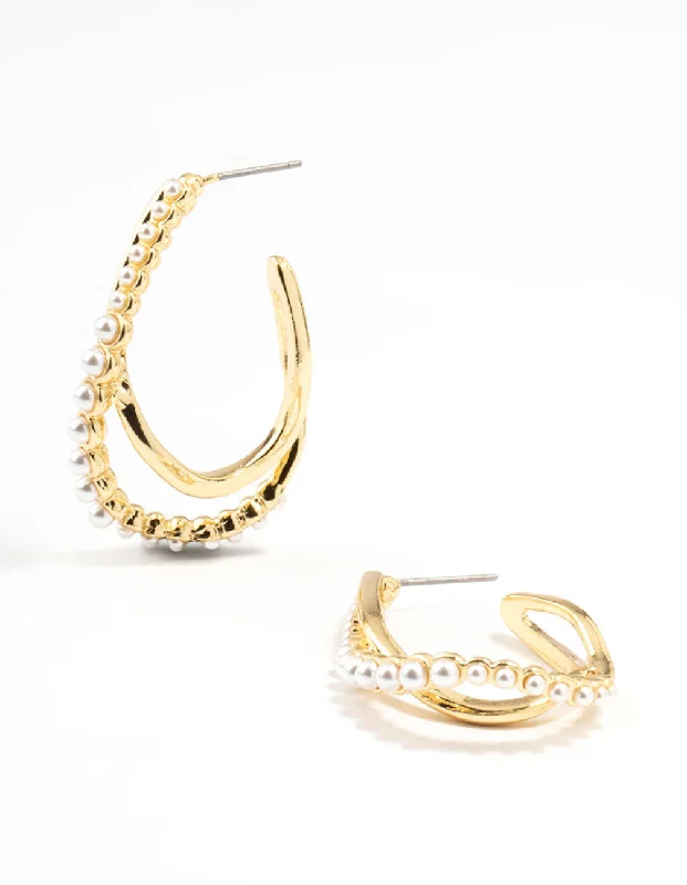 Modern Chandelier Earrings-Gold Plated Pearl Weave Hoop Earrings