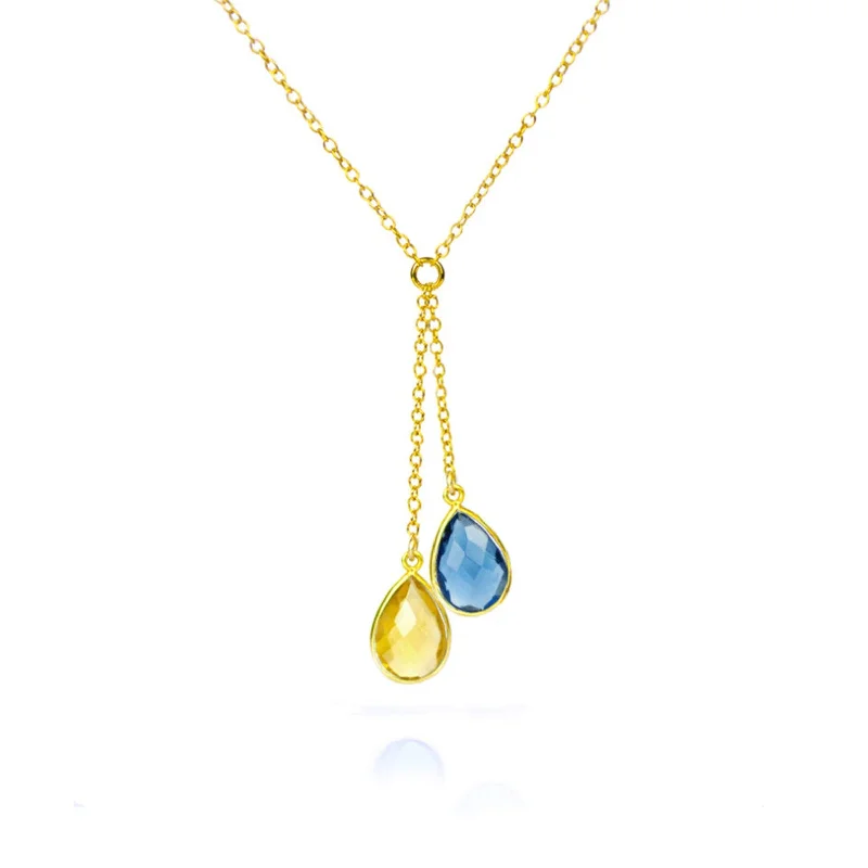 Custom Gold Necklace-Ukraine Necklace Fundraiser Lariat Birthstone Necklace