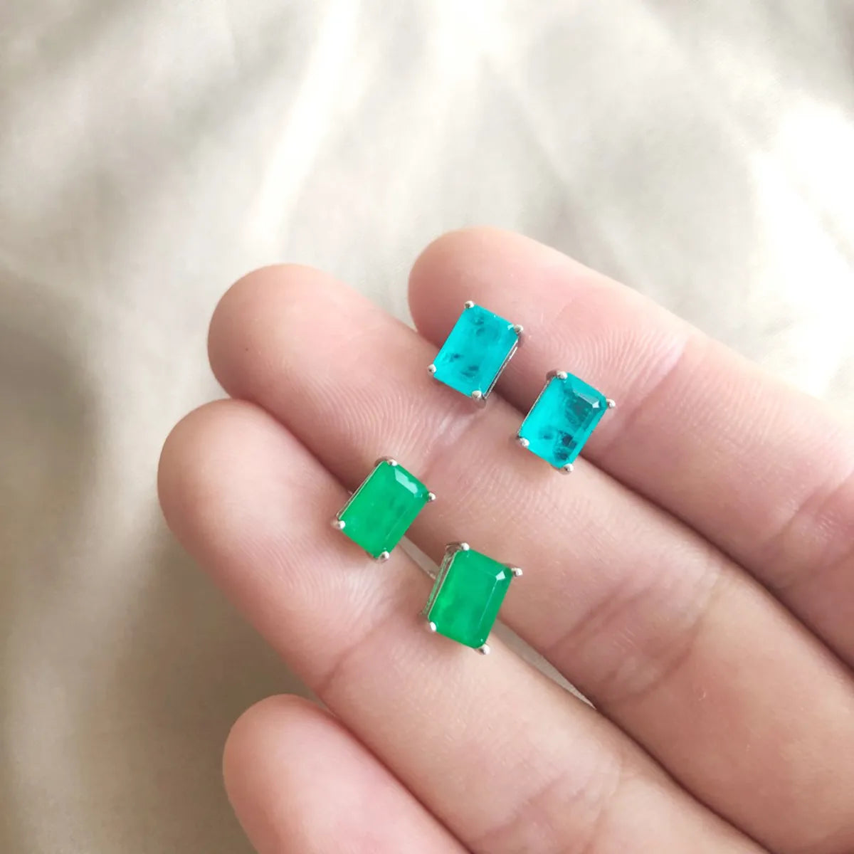 Retro Square Sterling Silver Plating Inlay Zircon Ear Studs 1 Pair