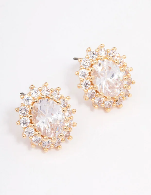 Stylish Drop Earrings-Gold Round Halo Stud Earrings