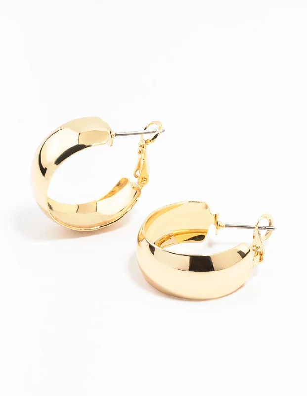 Petite Stud Earrings-Gold Thin Wide Hoop Earrings