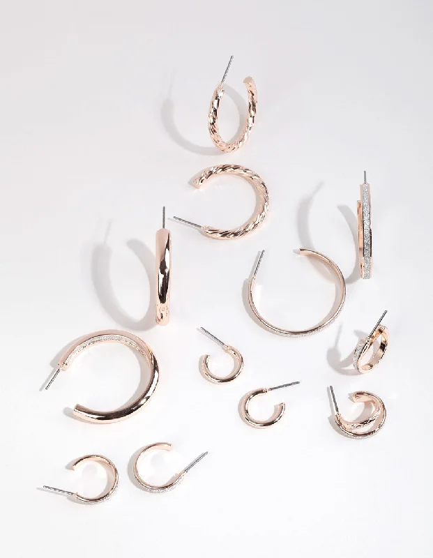 Double Hoop Earrings-Rose Gold Glitter Paper Earring 6-Pack