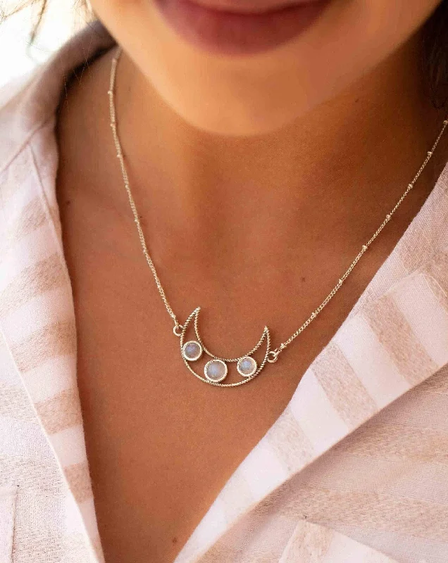 Classic Crystal Necklace-Half Moon Necklace ~ Moonstone ~ Sterling Silver 925 ~ MN074