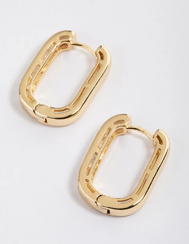 Pearl Ear Jackets-Gold Plated Oval Baguette Hoop Earrings