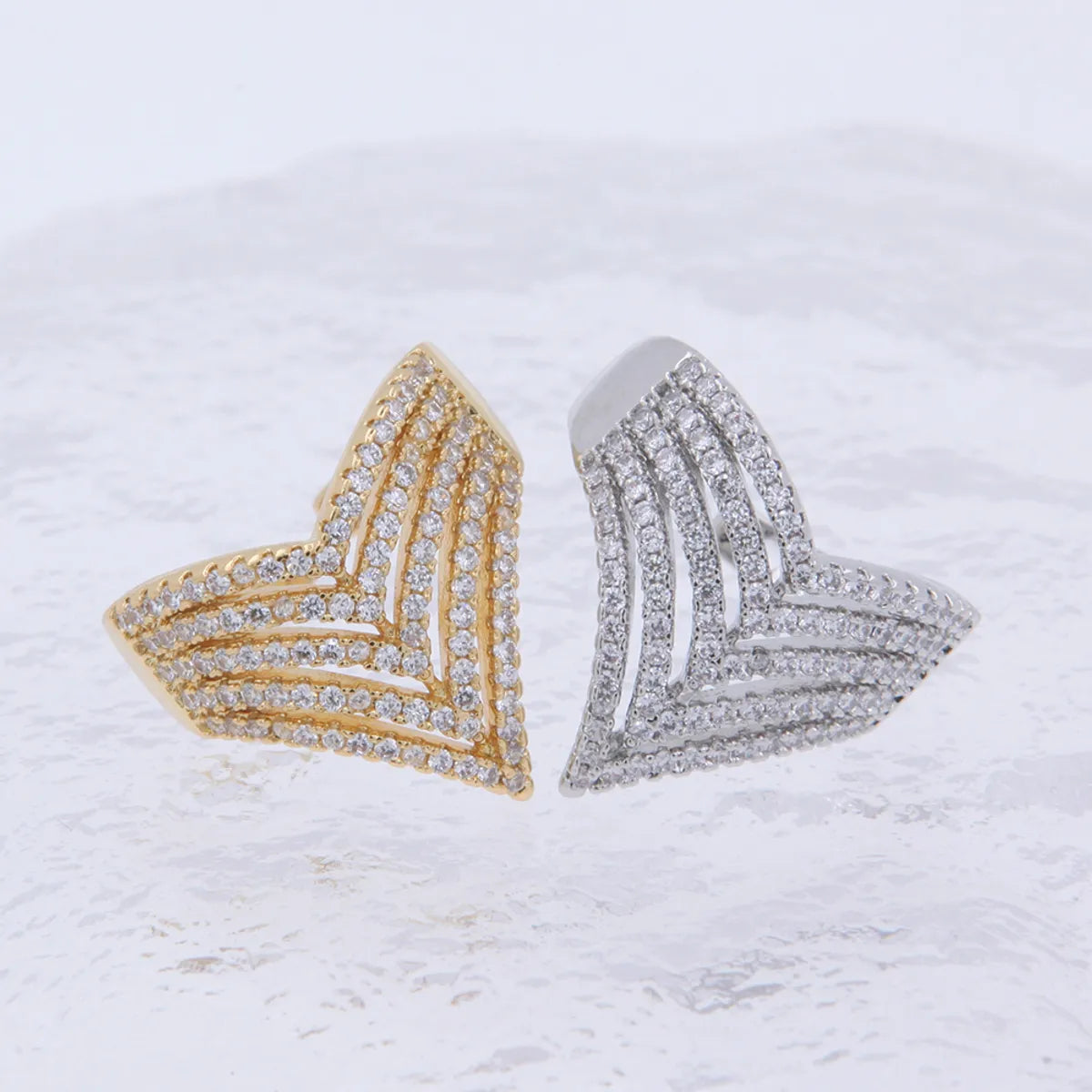 Copper 18K Gold Plated Glam Luxurious Plating Inlay Triangle Zircon Open Rings