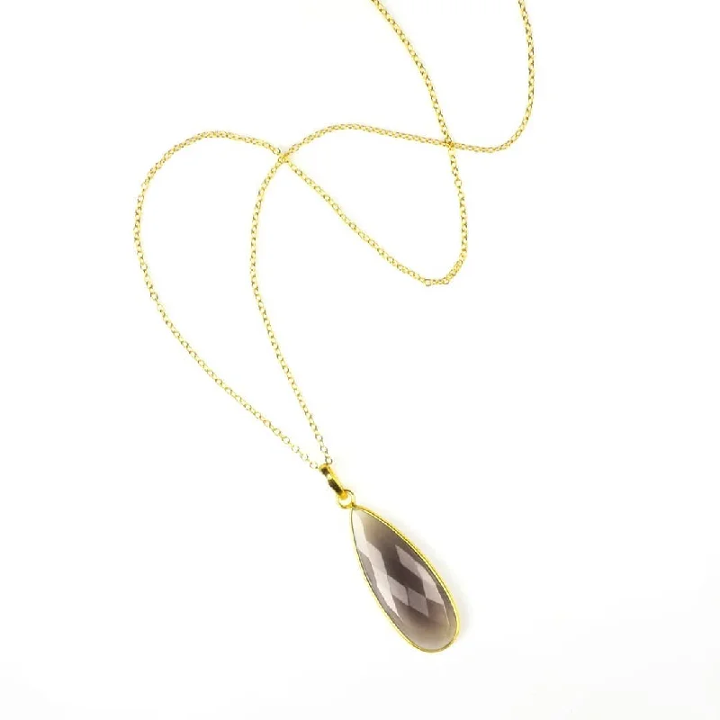 Elegant Gemstone Necklace-Grey Moonstone Elongated Teardrop Pendant Necklace