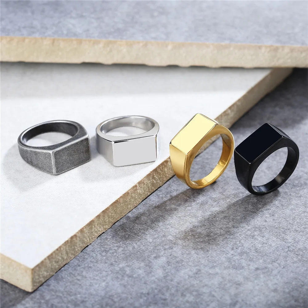 Simple Style Rectangle Titanium Steel Unisex Rings