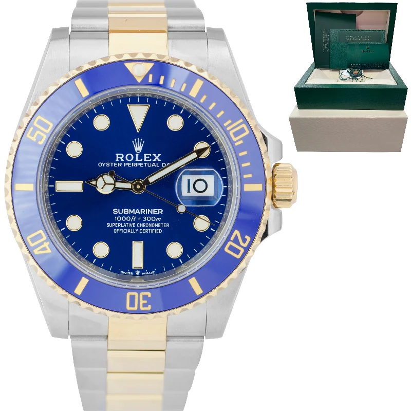 Leather Band Smart Watch for Women-JUNE 2021 MINT Rolex Submariner Date 41mm Ceramic Two-Tone Blue Watch 126613 LB