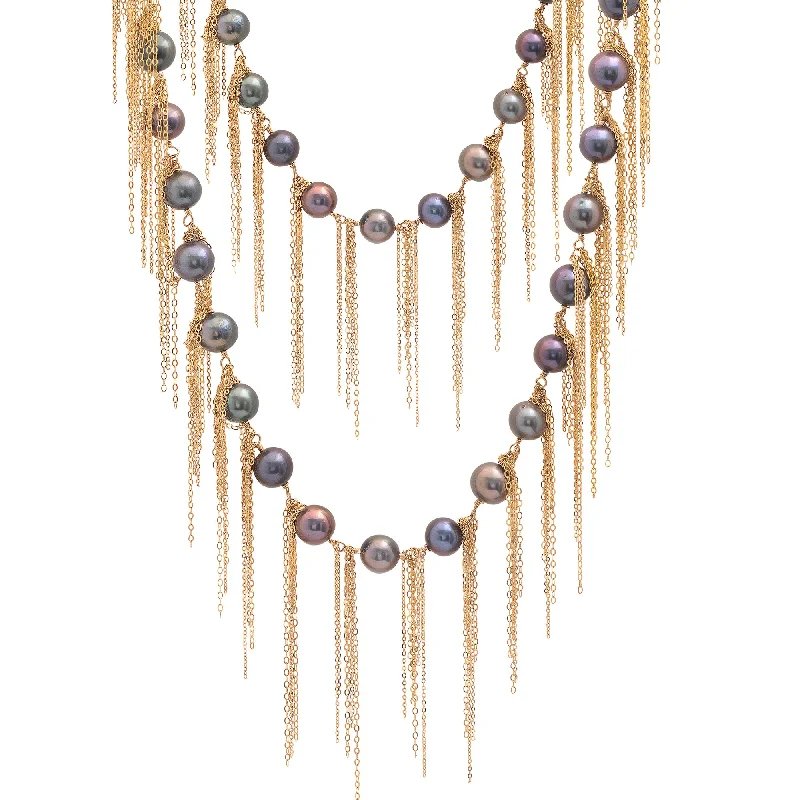 Adjustable Gold Necklace-Ink Fringe 62" Necklace