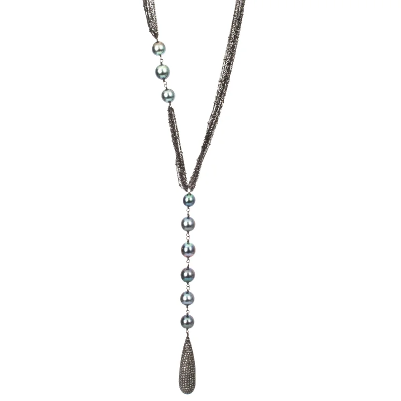 Long Diamond Necklace-Pearl Y Necklace