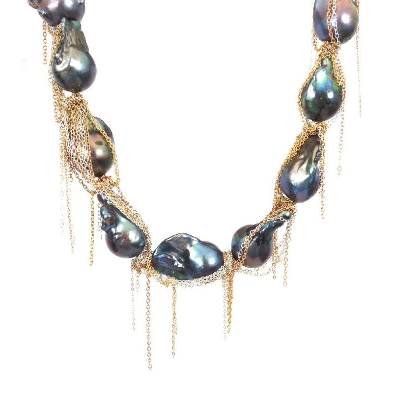 Handmade Pearl Necklace-Ink Fringe 16" Strand