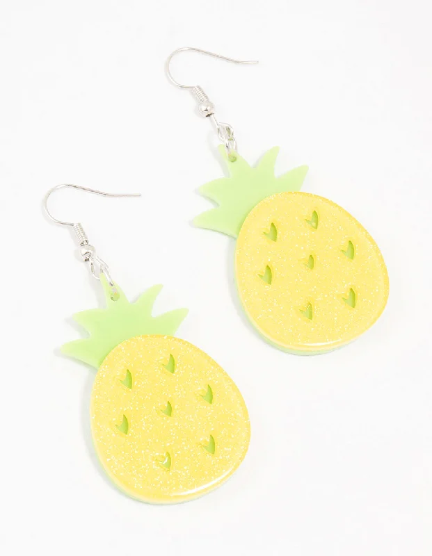 Vintage Gold Earrings-Acrylic Pineapple Drop Earrings