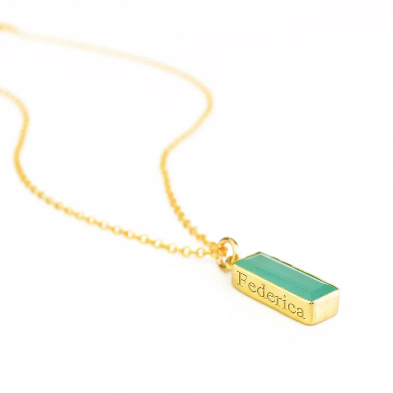 Minimalist Silver Necklace-Aqua Chalcedony Vertical Bar Necklace : March Birthstone : Adira Series