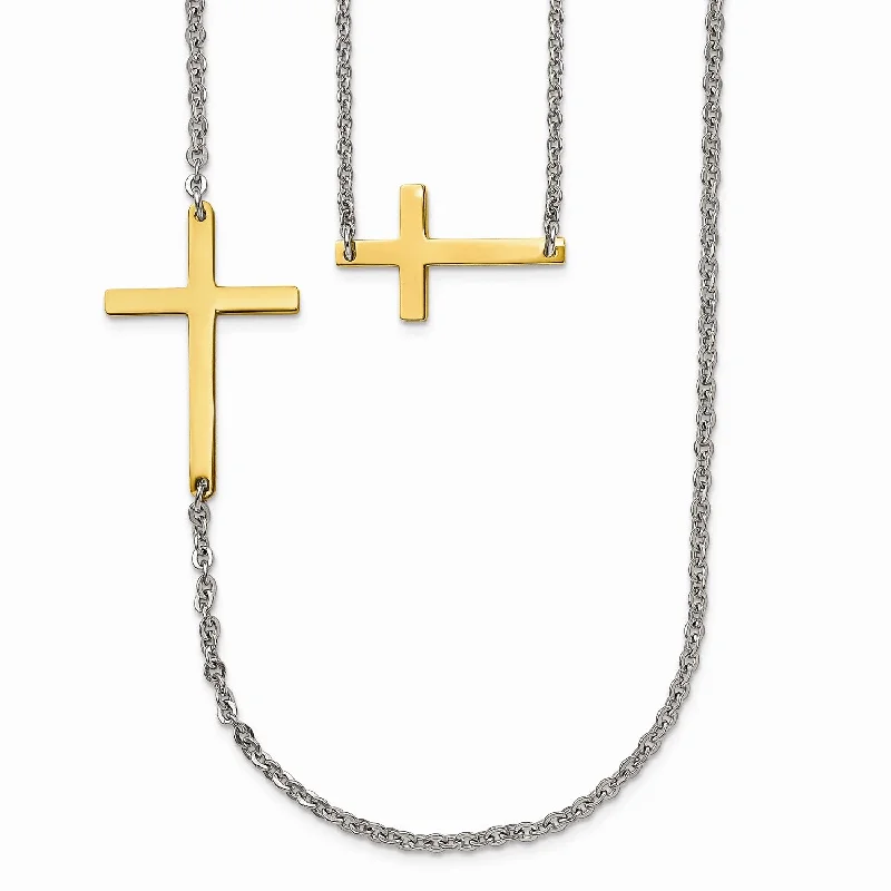 Simple Choker Necklace-Stainless Steel Double Sideways Cross Layered Necklace