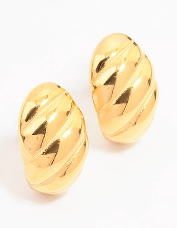 Classic Stud Earrings-Waterproof Gold Plated Stainless Steel Croissant Stud Earrings