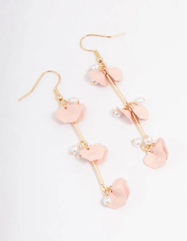 Elegant Drop Earrings-Blush Pearl & Petal Bar Drop Earrings